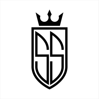 SS Vektör logosu. Taç ve minimalist, zarif ve ince çizgili baş harfler.