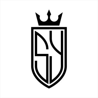 Taç ve minimalist, zarif ve ince hatlı baş harflerin simgesi SY Vektör logosu