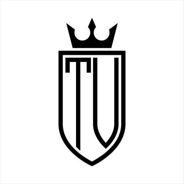 Taçlı, minimalist, zarif ve ince çizgili baş harflerin olduğu TV vektör logosu.