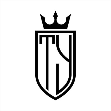 Taçlı, minimalist, zarif ve ince çizgili baş harfleri kalkan TY Vector logosu