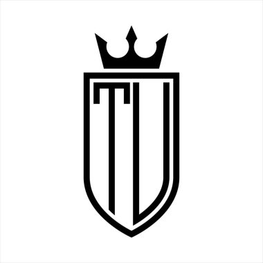 TU vektör logosu. Taç ve minimalist, zarif ve ince çizgili baş harfler.