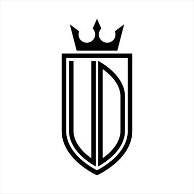 Taç ve minimalist, zarif ve ince hatlı baş harflerin olduğu UD vektör logosu