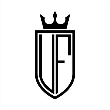 Taç ve minimalist, zarif ve ince hatlı baş harflerin olduğu UF vektör logosu