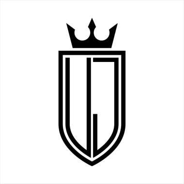 Taç ve minimalist, zarif ve ince çizgili baş harflerin olduğu UJ Vektör logosu