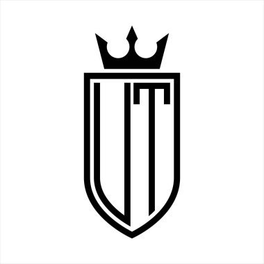 Taç ve minimalist, zarif ve ince çizgili baş harflerin olduğu UT vektör logosu