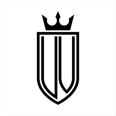 Taçlı ve minimalist, zarif ve ince çizgili baş harflerin olduğu UV vektör logosu