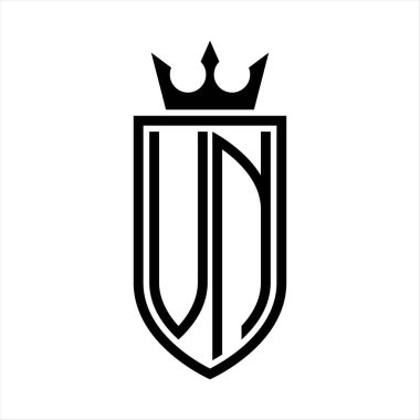 Taç ve minimalist, zarif ve ince çizgili baş harflerin olduğu VN Vektör logosu