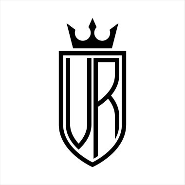 Taç ve minimalist, zarif ve ince hatlı baş harflerin olduğu VR vektör logosu