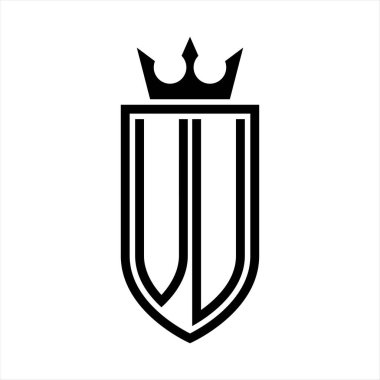 Taç ve minimalist, zarif ve ince çizgili baş harflerin olduğu VU vektör logosu