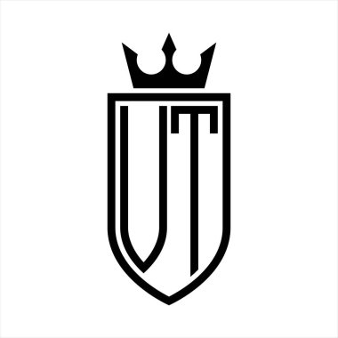Taç ve minimalist, zarif ve ince çizgili baş harflerin olduğu VT vektör logosu
