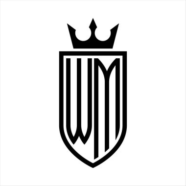 WM vektör logosu, taç ve minimalist, zarif, ince çizgili baş harflerin kalkanı.