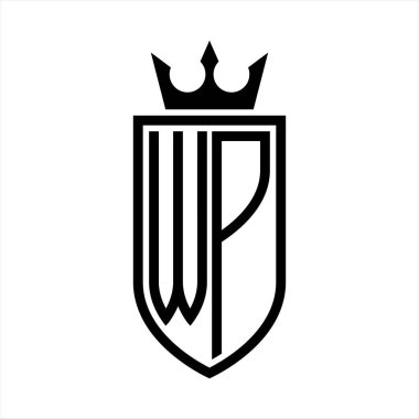 WP vektör logosu. Taçlı, minimalist, zarif ve ince çizgili baş harfler.