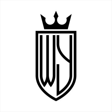 WY vektör logosu, taç ve minimalist, zarif bir tarzda, ince çizgili baş harflerin kalkanı.