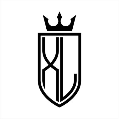 XL Vektör logosu. Taç ve minimalist, zarif ve ince çizgili baş harfler.