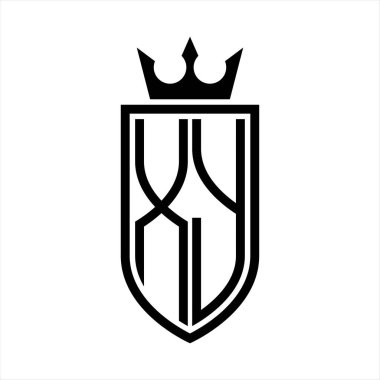 XY vektör logosu. Taç ve minimalist, zarif ve ince çizgili baş harfler.