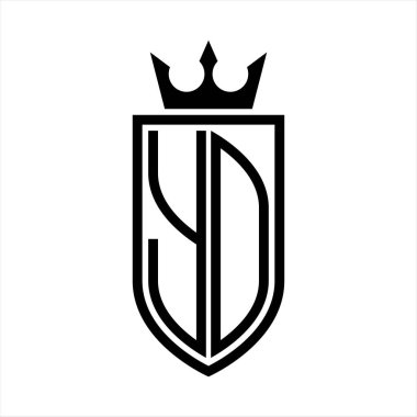 Taç ve minimalist, zarif ve ince çizgili baş harflerin olduğu YD vektör logosu