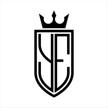 Taç ve minimalist, zarif ve ince çizgili baş harflerin olduğu YE Vektör logosu