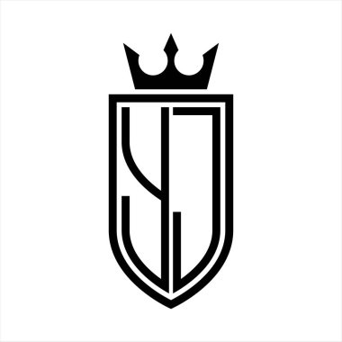 Taç ve minimalist, zarif ve ince hatlı baş harflerin simgesi YJ Vektör logosu