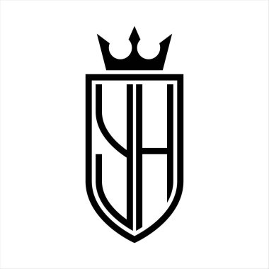 Taç ve minimalist, zarif ve ince çizgili baş harflerin olduğu YH vektör logosu