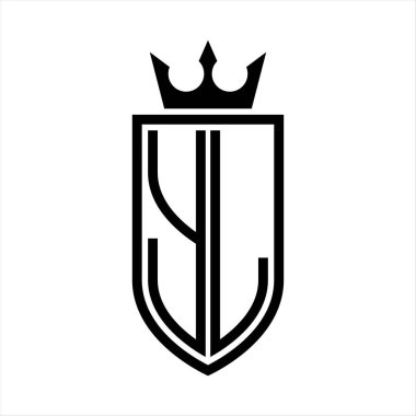 Taç ve minimalist, zarif ve ince hatlı baş harflerin simgesi YL Vektör logosu