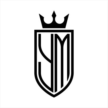 Taç ve minimalist, zarif ve ince çizgili baş harflerin olduğu YM vektör logosu
