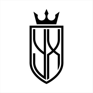 Taç ve minimalist, zarif ve ince çizgili baş harflerin olduğu YX Vektör logosu