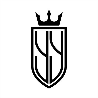 Taç ve minimalist, zarif ve ince hatlı baş harflerin simgesi YY Vektör logosu