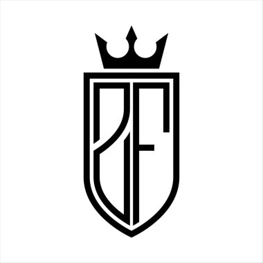 Taç ve minimalist, zarif ve ince hatlı baş harflerin simgesi ZF Vektör logosu