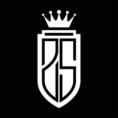 ZS Vector logo initials shield with royal crown minimalist, elegant style with inside shield outline