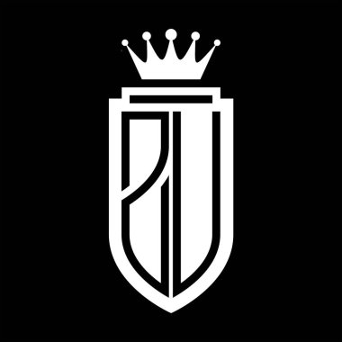 ZU Vector logo initials shield with royal crown minimalist, elegant style with inside shield outline