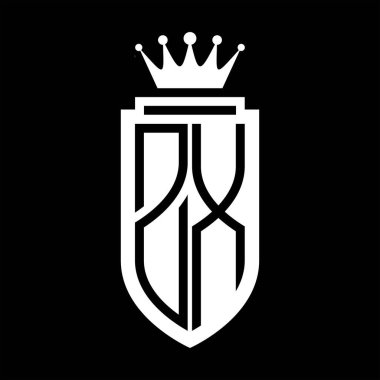 ZX Vector logo initials shield with royal crown minimalist, elegant style with inside shield outline