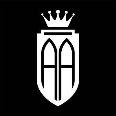 AA Vector logo initials shield with royal crown minimalist, elegant style with inside shield outline