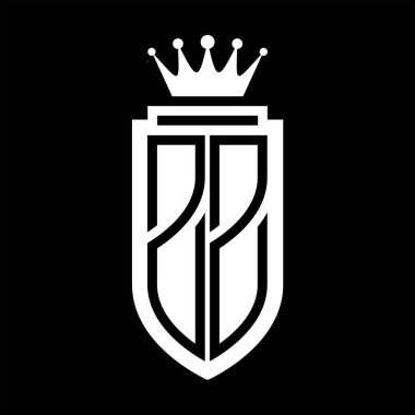 ZZ Vector logo initials shield with royal crown minimalist, elegant style with inside shield outline
