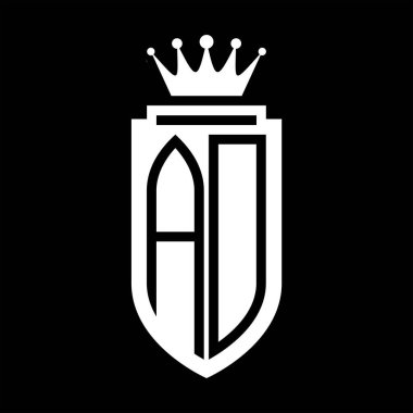AD Vector logo initials shield with royal crown minimalist, elegant style with inside shield outline