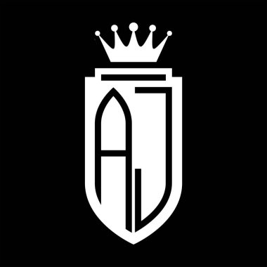 AJ Vector logo initials shield with royal crown minimalist, elegant style with inside shield outline