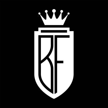 BF Vektör logosu Kraliyet Taç Minimalist baş harfleri, zarif bir stil ve iç kalkan çizgisi.