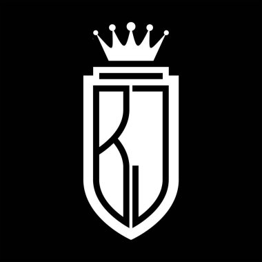 BJ Vektör logosu Kraliyet Taç Minimalist baş harfleri, zarif bir stil ve iç kalkan çizgisi.