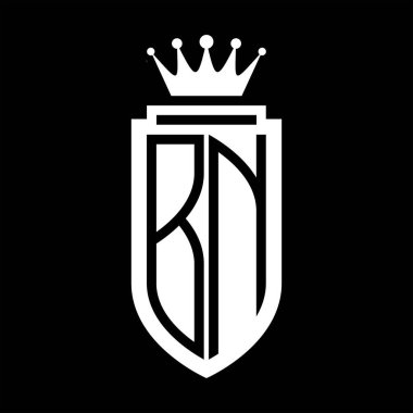 BN Vektör logosu Kraliyet Taç Minimalist baş harfleri, zarif bir stil ve iç kalkan çizgisi.