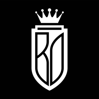 BO Vektör logosu Kraliyet Taç Minimalist baş harfleri, zarif bir stil ve iç kalkan çizgisi.