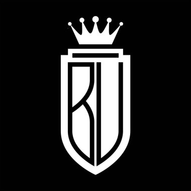 BU Vektör logosu Kraliyet Taç Minimalist baş harfleri, zarif bir stil ve iç kalkan çizgisi.