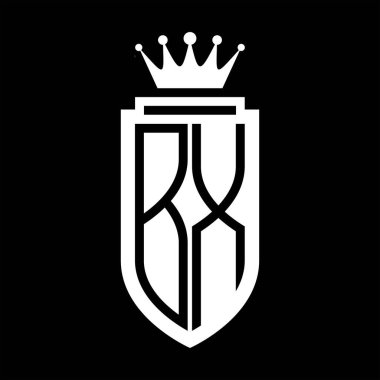 BX Vektör logosu Kraliyet Taç Minimalist baş harfleri, zarif bir stil ve iç kalkan çizgisi.