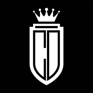 CD Vektör logosu Kraliyet Taç Minimalist baş harfleri, zarif bir stil ve iç kalkan çizgisi.