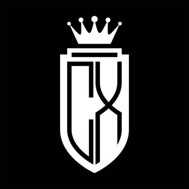 CX Vektör logosu Kraliyet Taç Minimalist baş harfleri, zarif bir stil ve iç kalkan çizgisi.