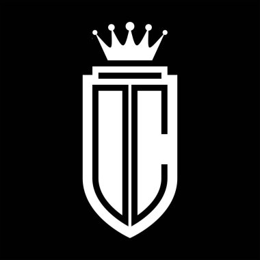 DC Vektör logosu Kraliyet Taç Minimalist baş harfleri, Kalkan çizgisi ile zarif bir tarz.
