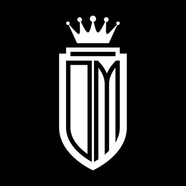 DM Vektör logosu Kraliyet Taç Minimalist baş harfleri, zarif bir stil ve iç kalkan çizgisi.