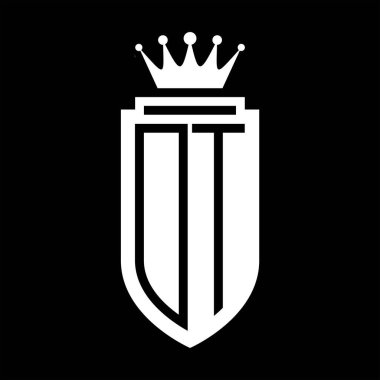 DT Vektör logosu Kraliyet Taç Minimalist baş harfleri, zarif bir stil ve iç kalkan çizgisi.