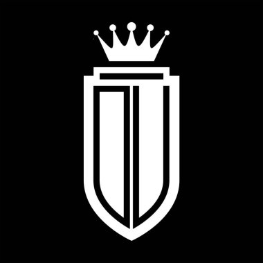 DU Vektör logosu Kraliyet Taç Minimalist baş harfleri, zarif bir stil ve iç kalkan çizgisi.