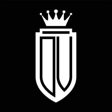 DV Vektör logosu Kraliyet Taç Minimalist baş harfleri, zarif bir stil ve iç kalkan çizgisi.