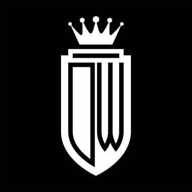 DW Vektör logosu Kraliyet Taç Minimalist baş harfleri, zarif bir stil ve iç kalkan çizgisi.
