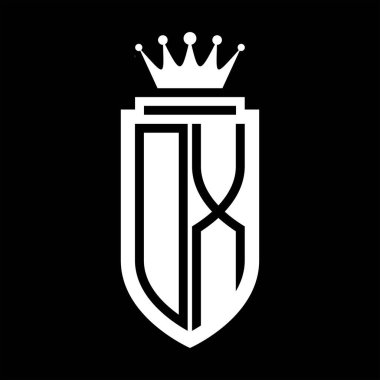 DX Vektör logosu Kraliyet Taç Minimalist baş harfleri, zarif bir stil ve iç kalkan çizgisi.